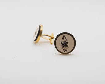 Surf Rider 20mm Stainless Steel Wooden Cufflinks