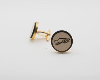Soccer Football Shoes Cleats 20mm Stainless Steel Wooden Cufflinks