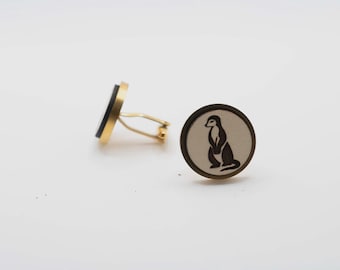 Meerkat 20mm Stainless Steel Wooden Cufflinks