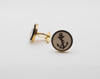 Ship Anchor 20mm Stainless Steel Wooden Cufflinks