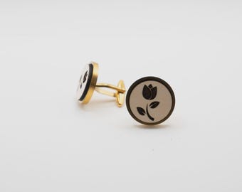 Rose 20mm Stainless Steel Wooden Cufflinks