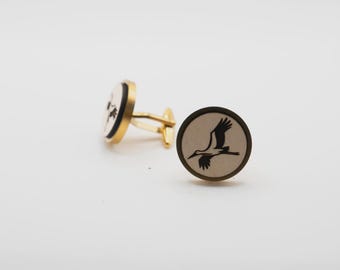 Stork 20mm Stainless Steel Wooden Cufflinks