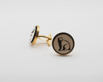 Polar Bear 20mm Stainless Steel Wooden Cufflinks