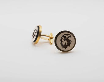 Eagle Head 20mm Stainless Steel Wooden Cufflinks