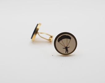 Parachute 20mm Stainless Steel Wooden Cufflinks