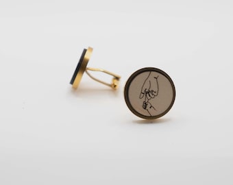 Father Son Hand 20mm Stainless Steel Wooden Cufflinks