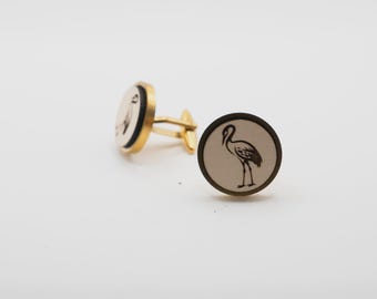 Crane 20mm Stainless Steel Wooden Cufflinks