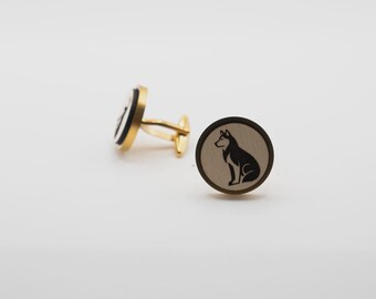 Dogs 20mm Stainless Steel Wooden Cufflinks