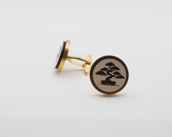 Bonsai Tree 20mm Stainless Steel Wooden Cufflinks