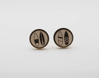Surfing Board 20mm Stainless Steel Wooden Cufflinks
