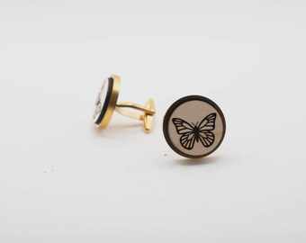 Monarch Butterflies  20mm Stainless Steel Wooden Cufflinks