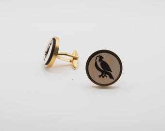Hawk 20mm Stainless Steel Wooden Cufflinks