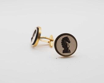 Chess Knight 20mm Stainless Steel Wooden Cufflinks
