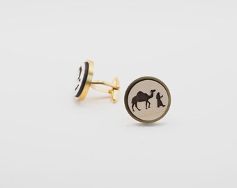 Camel 20 mm roestvrijstalen houten manchetknopen
