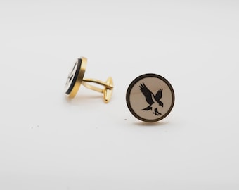 Hawk 20mm Stainless Steel Wooden Cufflinks