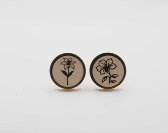 Azalea Flower 20mm Stainless Steel Wooden Cufflinks