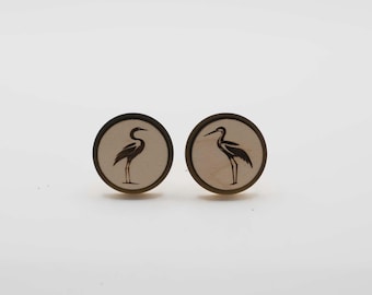 Crane 20mm Stainless Steel Wooden Cufflinks