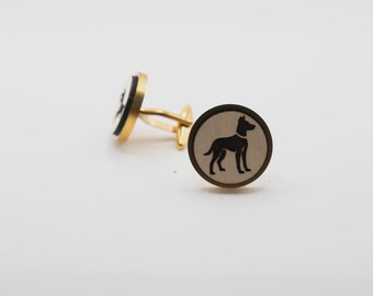 Dog 20mm Stainless Steel Wooden Cufflinks