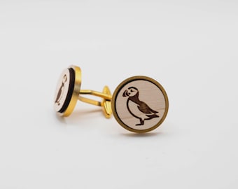 Puffins 20mm Stainless Steel Wooden Cufflinks