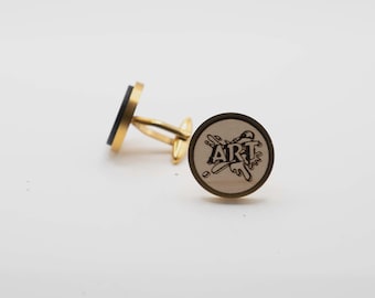 Graffiti Art 20mm Stainless Steel Wooden Cufflinks