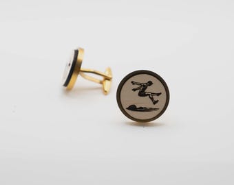 Long Jump 20mm Stainless Steel Wooden Cufflinks