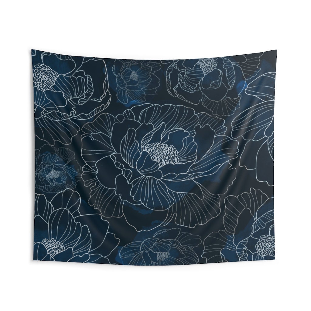 Navy blue and white tapestry hotsell