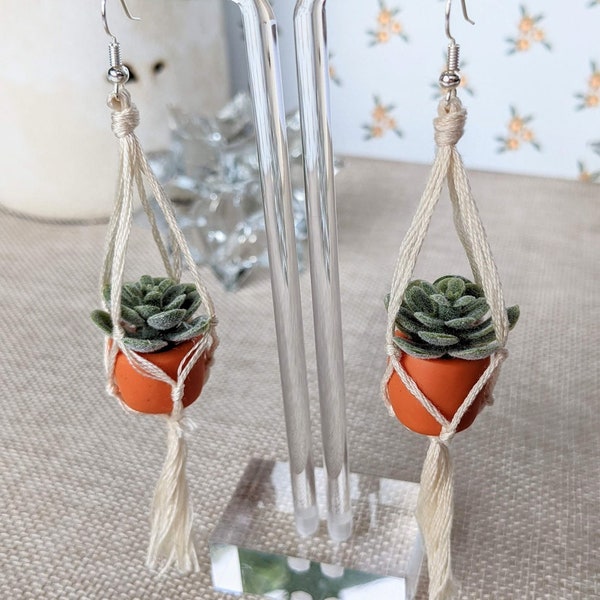 Hanging Potted Succulent Earrings