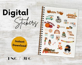 Autumn Digital Sticker Pack | Cute Cozy Fall Pre-Cropped PNGs & GoodNotes File Download | Digital Planner Stickers octuber