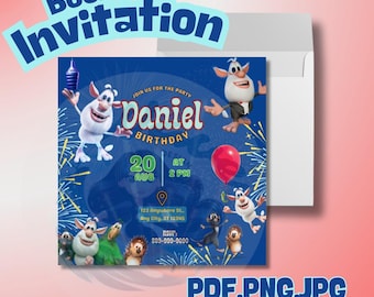 Booba Birthday Invitation, Canva Template Invitation, Booba Digital Invitation, Digital Card Printable