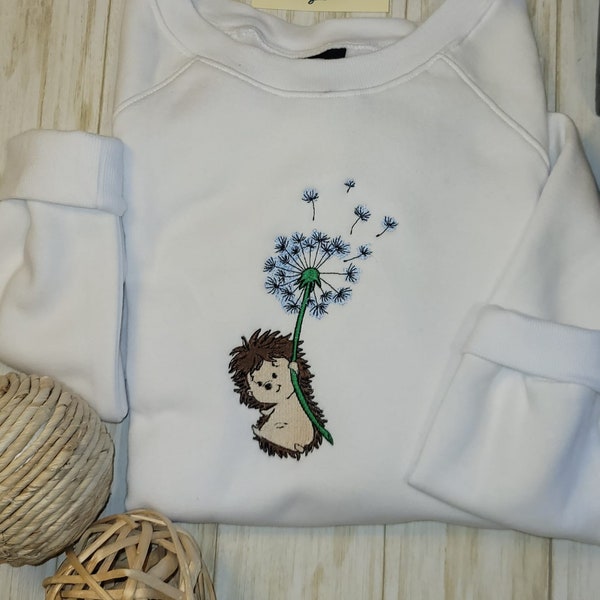 Custom flying hedgehog Cute hedgehog Embroidered Crewneck sweatshirt  cute best saler gift unique Christmas gift best Christmas crewneck