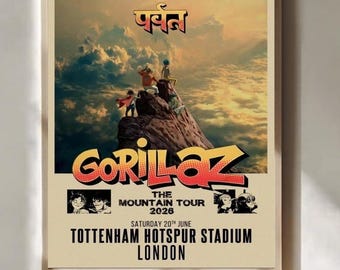 Póster del concierto en vivo de Gorillaz The Mountain Tour 2026 en Londres.
