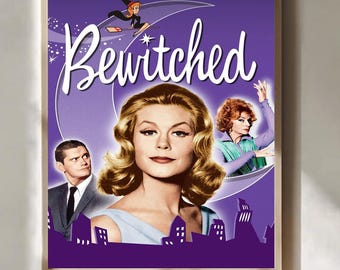 Paarse filmposter Bewitched Show By Sol Saks 1964