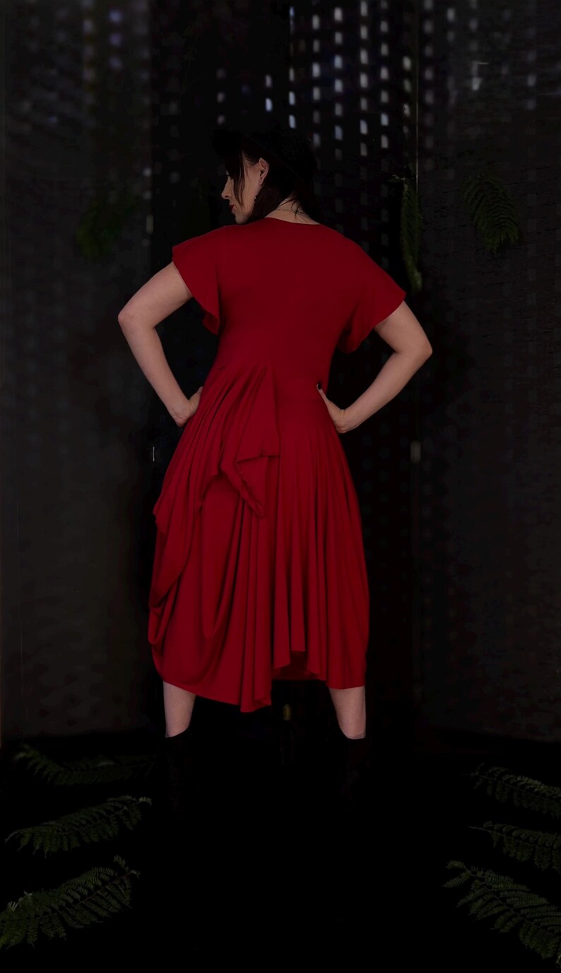 Draped Red Midi Dress | Grecian Goddess Modal Jersey, Handmade - Etsy