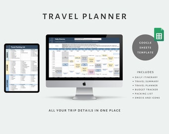 Digital Travel Planner - Daily Travel Itinerary, Travel Budget Planner, Travel Packing List - Google Sheet Spreadsheet, Travel Guide