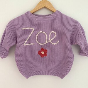 Personalised oversized childrens knitted jumper personalised hand embroidered knit toddler clothing children clothing image 5