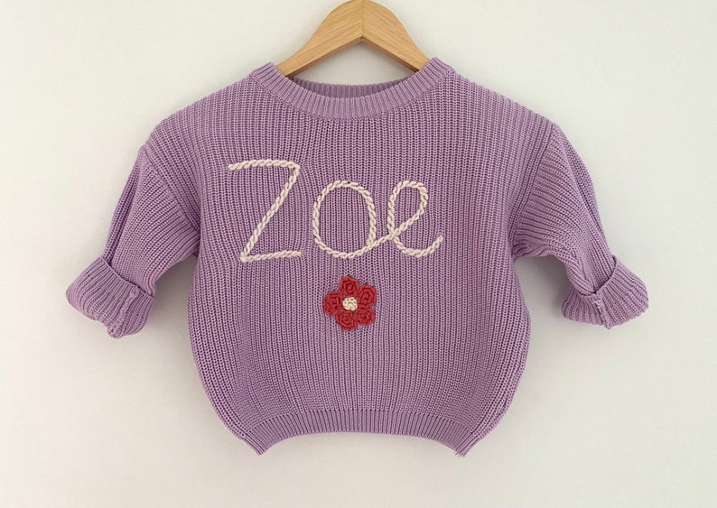 Personalised oversized childrens knitted jumper personalised hand embroidered knit toddler clothing children clothing image 5
