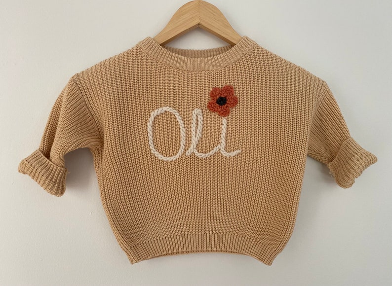 Personalised oversized childrens knitted jumper personalised hand embroidered knit toddler clothing children clothing image 7