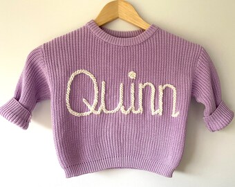 Personalised oversized children’s knitted jumper | personalised hand embroidered knit | toddler clothing | children clothing
