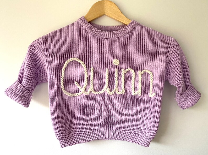 Personalised oversized childrens knitted jumper personalised hand embroidered knit toddler clothing children clothing image 4