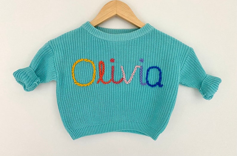 Personalised oversized childrens knitted jumper personalised hand embroidered knit toddler clothing children clothing image 2