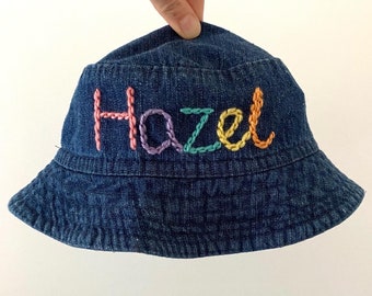 Personalised Denim Bucket | Hand embroidered bucket hat | Sun hat | customised clothing | personalised gifts