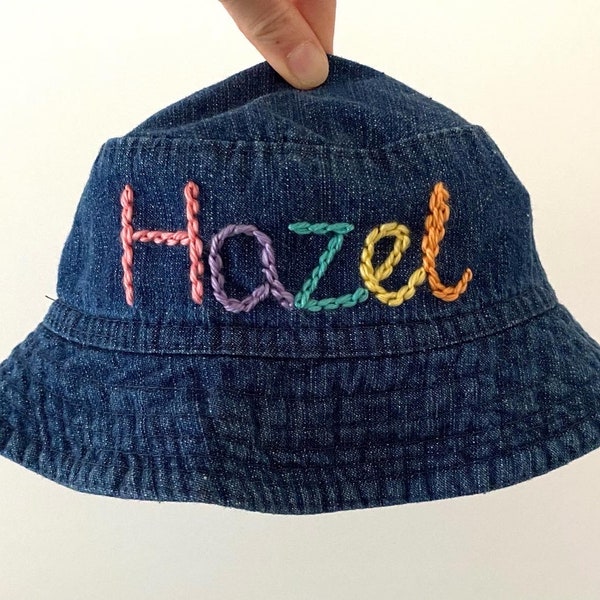 Personalised Denim Bucket | Hand embroidered bucket hat | Sun hat | customised clothing | personalised gifts