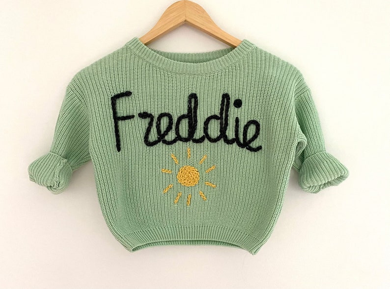 Personalised oversized childrens knitted jumper personalised hand embroidered knit toddler clothing children clothing image 3