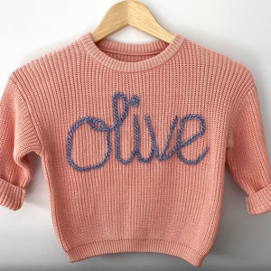 Personalised oversized childrens knitted jumper personalised hand embroidered knit toddler clothing children clothing image 6