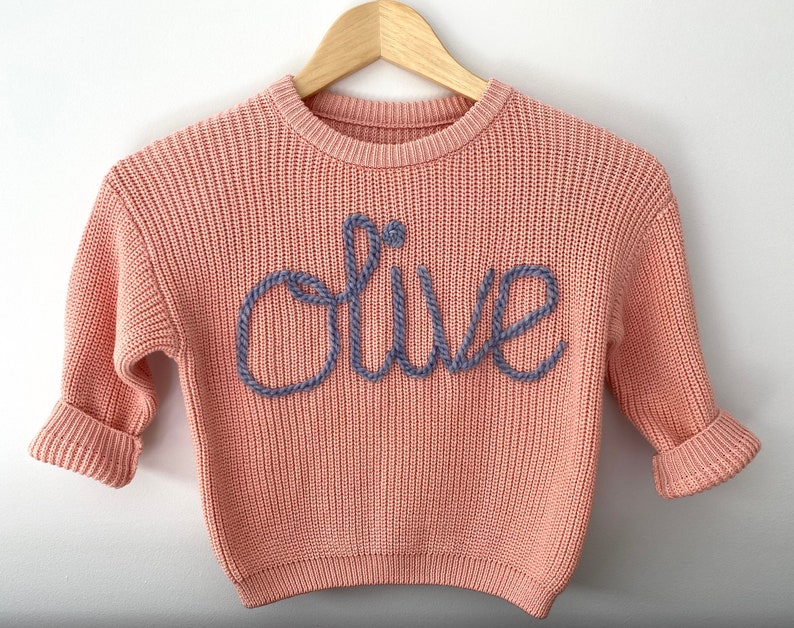 Personalised oversized childrens knitted jumper personalised hand embroidered knit toddler clothing children clothing image 6