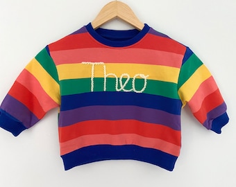 Personalised Rainbow Crew | Hand embroidered crew | Personalised clothing