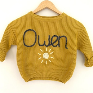 Personalised oversized childrens knitted jumper personalised hand embroidered knit toddler clothing children clothing image 1