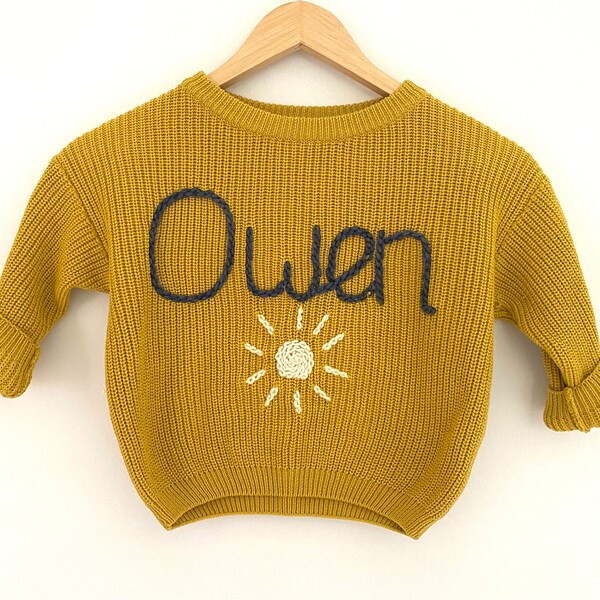 Personalised oversized children’s knitted jumper | personalised hand embroidered knit | toddler clothing | children clothing