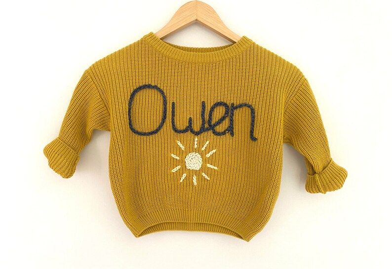 Personalised oversized childrens knitted jumper personalised hand embroidered knit toddler clothing children clothing image 1