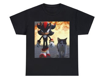 Shadow The Hedgehog & Cat T-shirt, Hedgehog,Meme,unisex shirt, Cat, Cat lovers, Gamer, Gift, sega, feline, meme gift, funny image